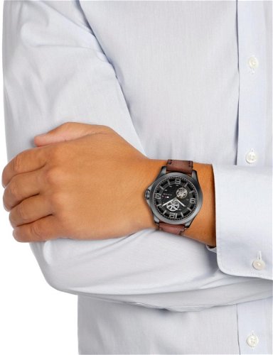  Shop Authentic Tommy Hilfiger Bruce Automatic Black Dial Brown Leather Strap Watch for Men - 1791280 - Luxxuri
