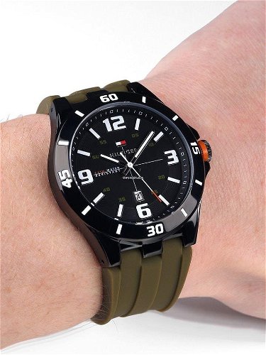  Shop Authentic Tommy Hilfiger Drew Black Dial Green Rubber Strap Watch for Men - 1791065 - Luxxuri