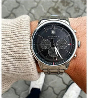  Shop Authentic Tommy Hilfiger Kyle Chronograph Grey Dial Silver Steel Strap Watch for Men - 1791632 - Luxxuri