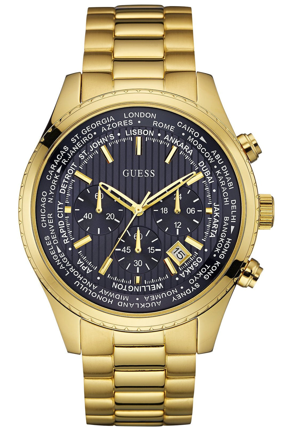  Shop Authentic Guess Multifunction Black Dial Gold Steel Strap Watch for Men  - W0602G1 - Luxxuri