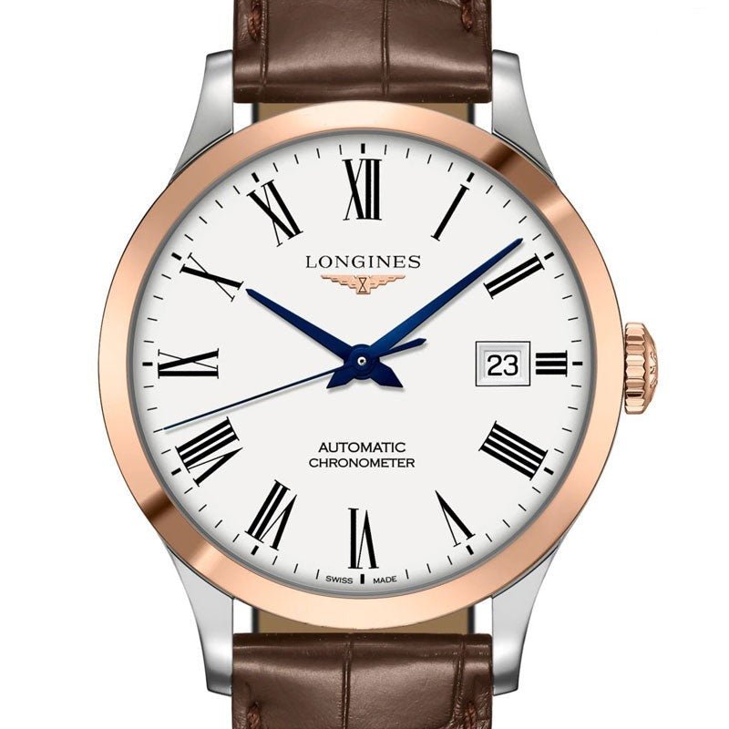  Shop Authentic Longines Record Automatic Stainless Steel 18K Gold Watch for Men - L2.821.5.11.2 - Luxxuri