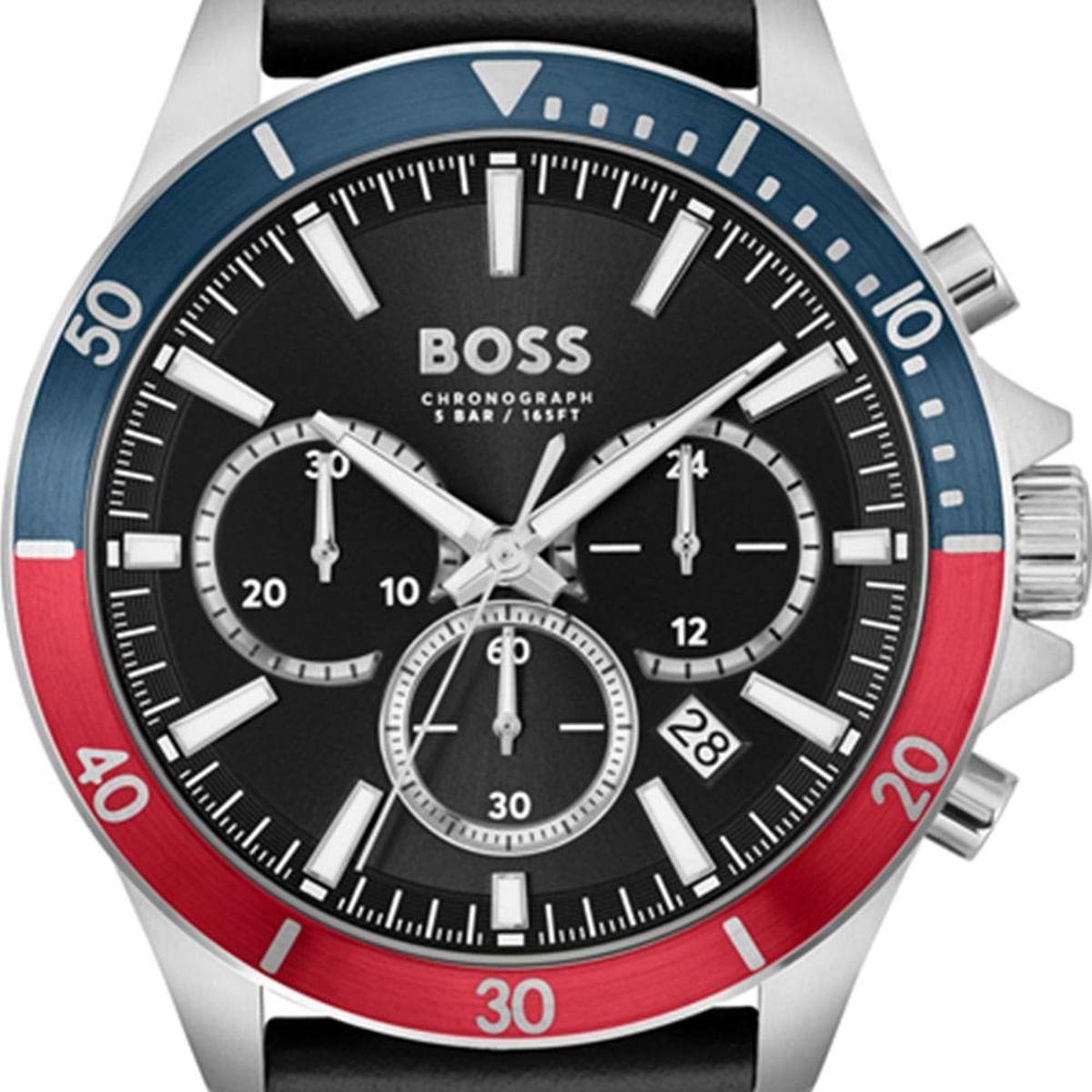  Shop Authentic Hugo Boss Troper Chronograph Black Dial Black Leather Strap Watch For Men - 1514099 - Luxxuri