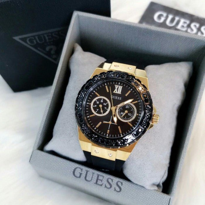  Shop Authentic Guess Black Dial Black Rubber Strap Watch For Women - W1053L7 - Luxxuri