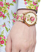  Shop Authentic Gucci G Timeless Floral Gold Dial White Leather Strap Watch For Women - YA1264084 - Luxxuri