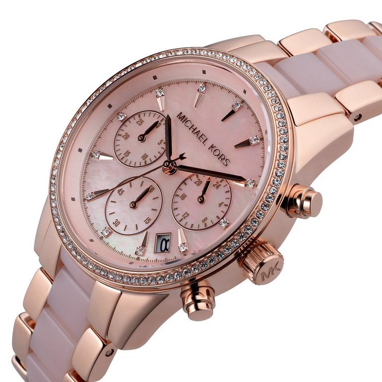  Shop Authentic Michael Kors Ritz Chronograph Mother of Pearl White Dial Two Tone Steel Strap Watch For Women - MK6769 - Luxxuri
