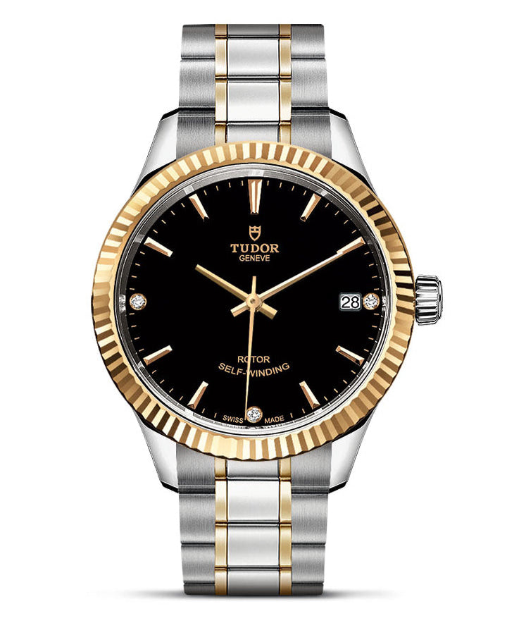  Shop Authentic Tudor Style Automatic Diamonds Black Dial Two Tone Steel Strap Watch for Men - M12713-00011 - Luxxuri