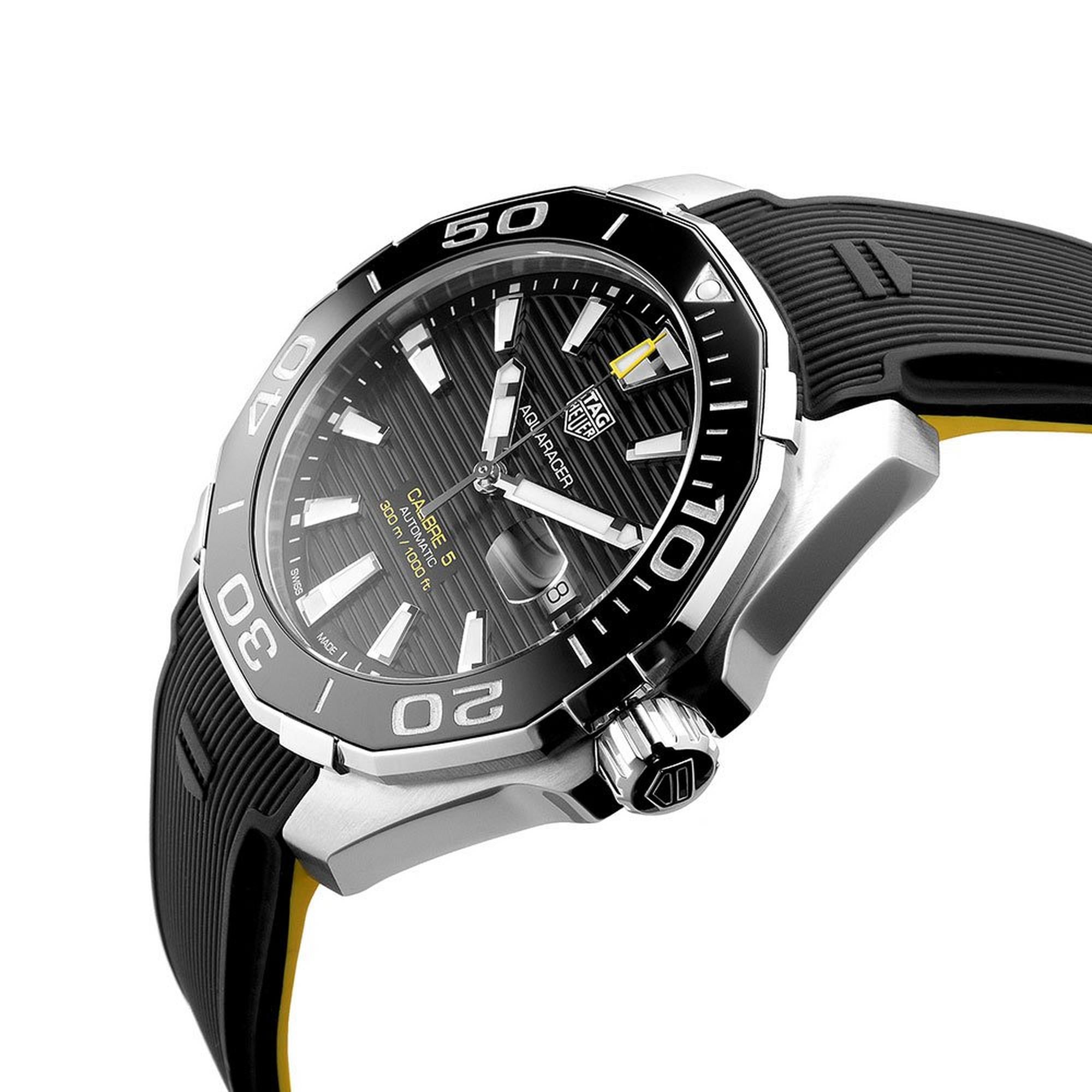  Shop Authentic Tag Heuer Aquaracer Calibre 5 Automatic Black Dial Black Rubber Strap Watch for Men - WAY201A.FT6142 - Luxxuri