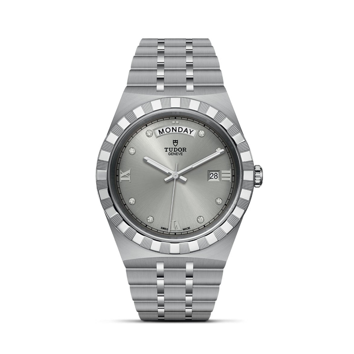  Shop Authentic Tudor Royal Day Date Diamonds Automatic Silver Dial Silver Steel Strap Watch for Men - M28600-0002 - Luxxuri