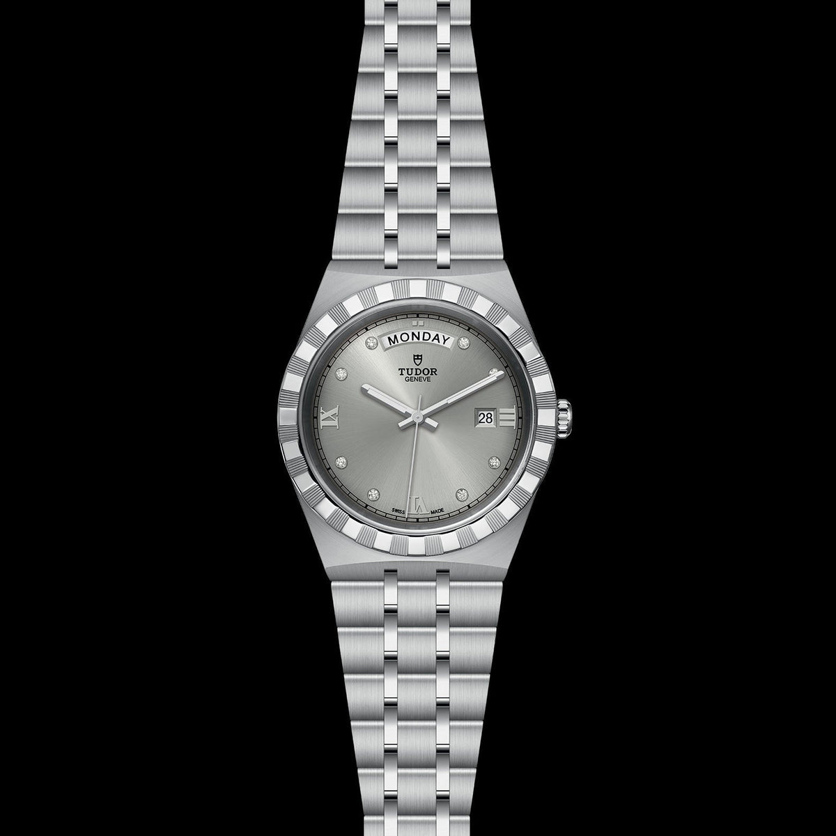  Shop Authentic Tudor Royal Day Date Diamonds Automatic Silver Dial Silver Steel Strap Watch for Men - M28600-0002 - Luxxuri