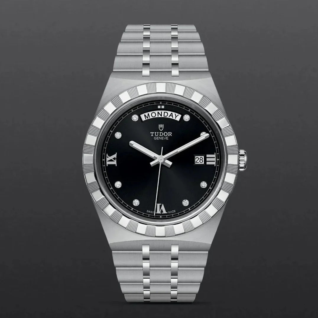  Shop Authentic Tudor Royal Automatic Diamonds Black Dial Silver Steel Strap Watch for Men - M28600-0004 - Luxxuri