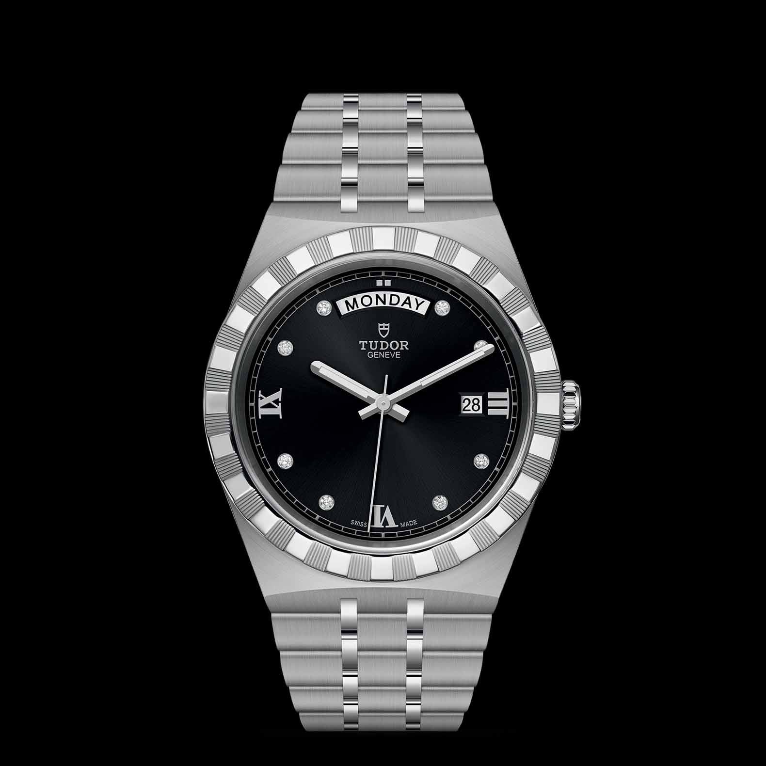  Shop Authentic Tudor Royal Automatic Diamonds Black Dial Silver Steel Strap Watch for Men - M28600-0004 - Luxxuri