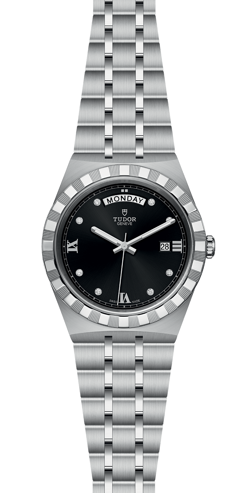  Shop Authentic Tudor Royal Automatic Diamonds Black Dial Silver Steel Strap Watch for Men - M28600-0004 - Luxxuri