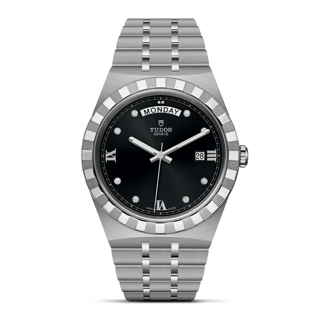  Shop Authentic Tudor Royal Automatic Diamonds Black Dial Silver Steel Strap Watch for Men - M28600-0004 - Luxxuri