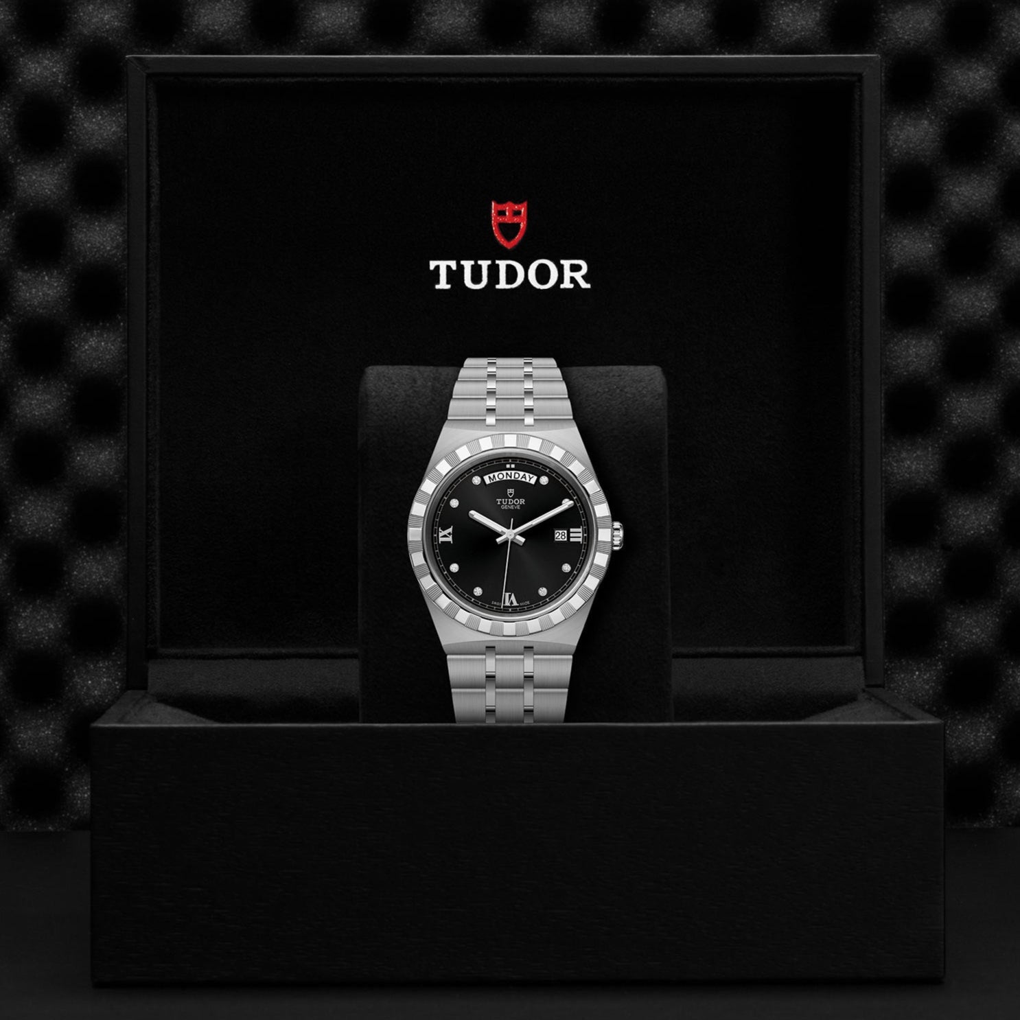  Shop Authentic Tudor Royal Automatic Diamonds Black Dial Silver Steel Strap Watch for Men - M28600-0004 - Luxxuri