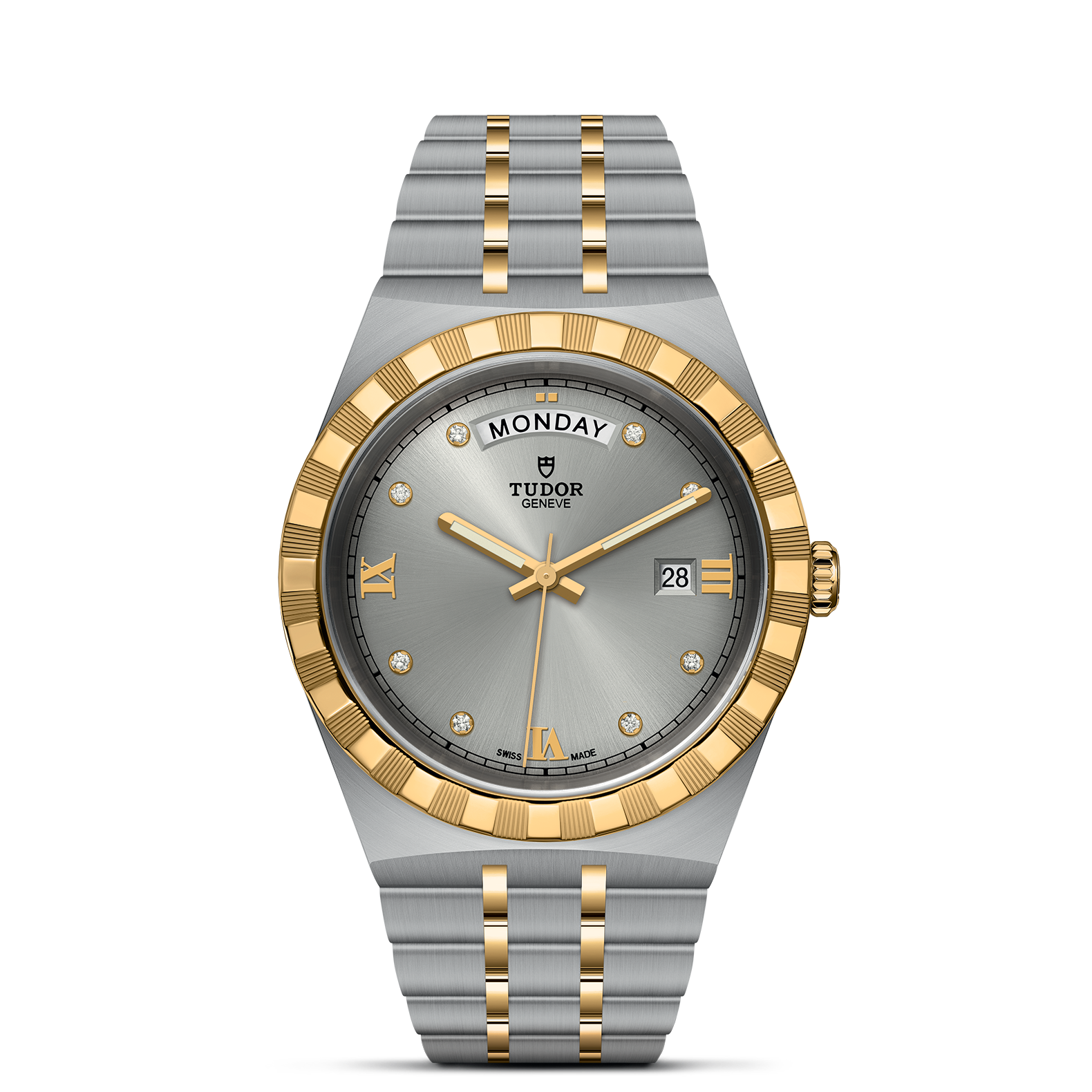  Shop Authentic Tudor Royal Diamonds Automatic Grey Dial Two Tone Steel Strap Watch for Men - M28603-0002 - Luxxuri