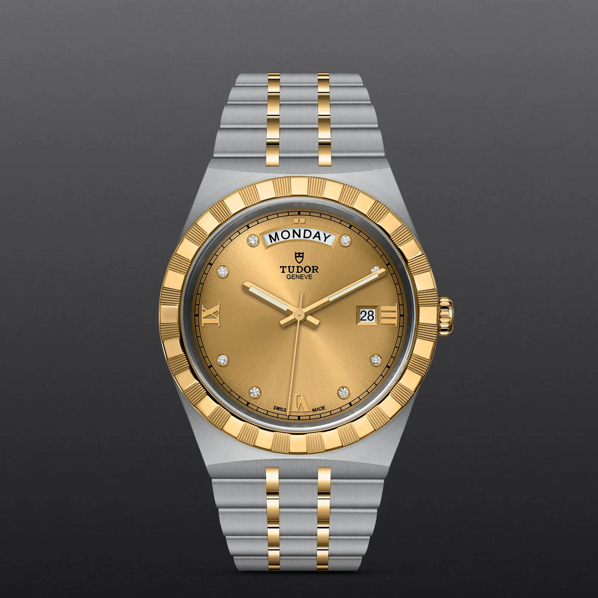  Shop Authentic Tudor Royal Automatic Diamonds Gold Dial Two Tone Steel Strap Watch for Men - M28603-0006 - Luxxuri