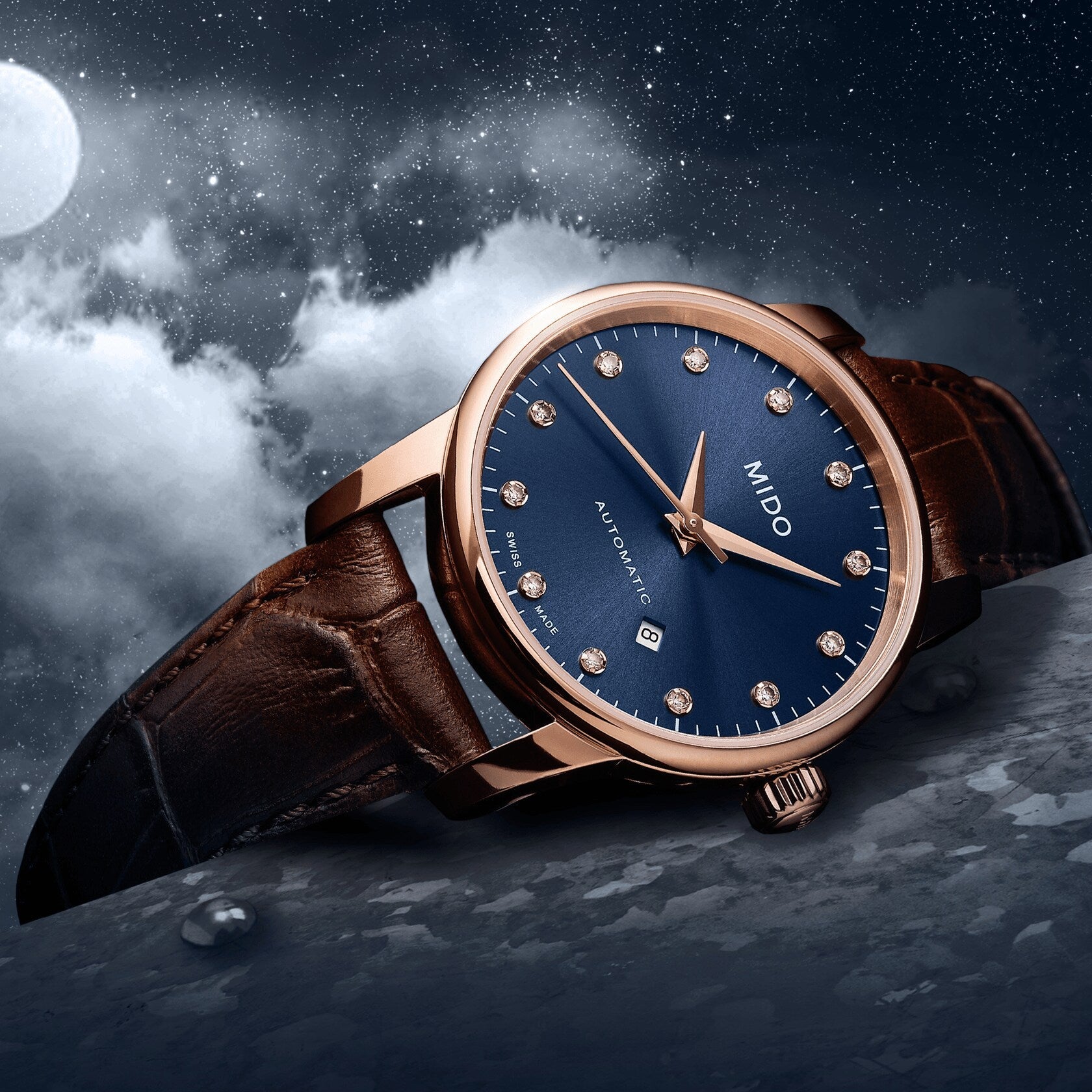  Shop Authentic Mido Baroncelli Automatic Midnight Blue Dial Brown Leather Strap Watch For Women - M7600.3.65.8 - Luxxuri