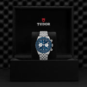Tudor Black Bay Chrono Blue Dial Silver Steel Strap Watch for Men - M79360B-0002