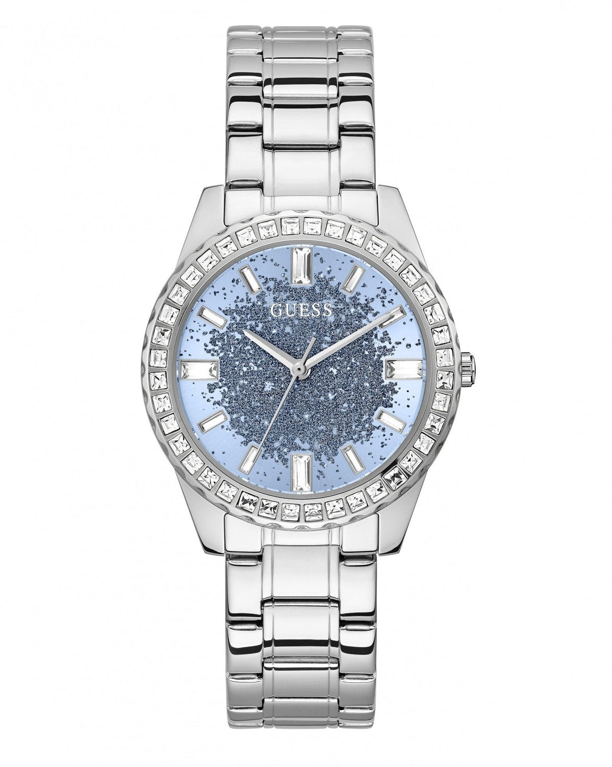  Shop Authentic Guess Glitter Burst Diamonds Blue Dial Silver Steel Strap Watch for Women - GW0405L1 - Luxxuri