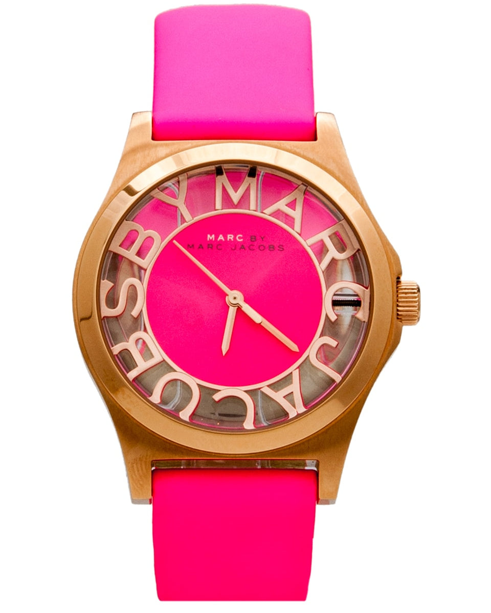  Shop Authentic Marc Jacobs Henry Skeleton Pink Dial Pink Leather Strap Watch for Women - MBM1243 - Luxxuri