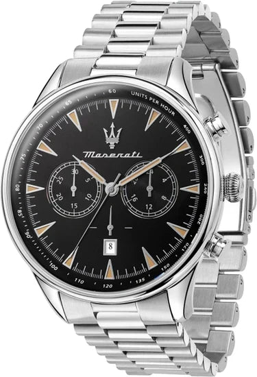 Maserati Tradizione Chronograph Black Dial Silver Steel Strap Watch for Men - R8873646004