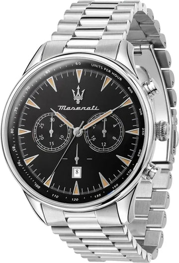 Maserati Tradizione Chronograph Black Dial Silver Steel Strap Watch for Men - R8873646004