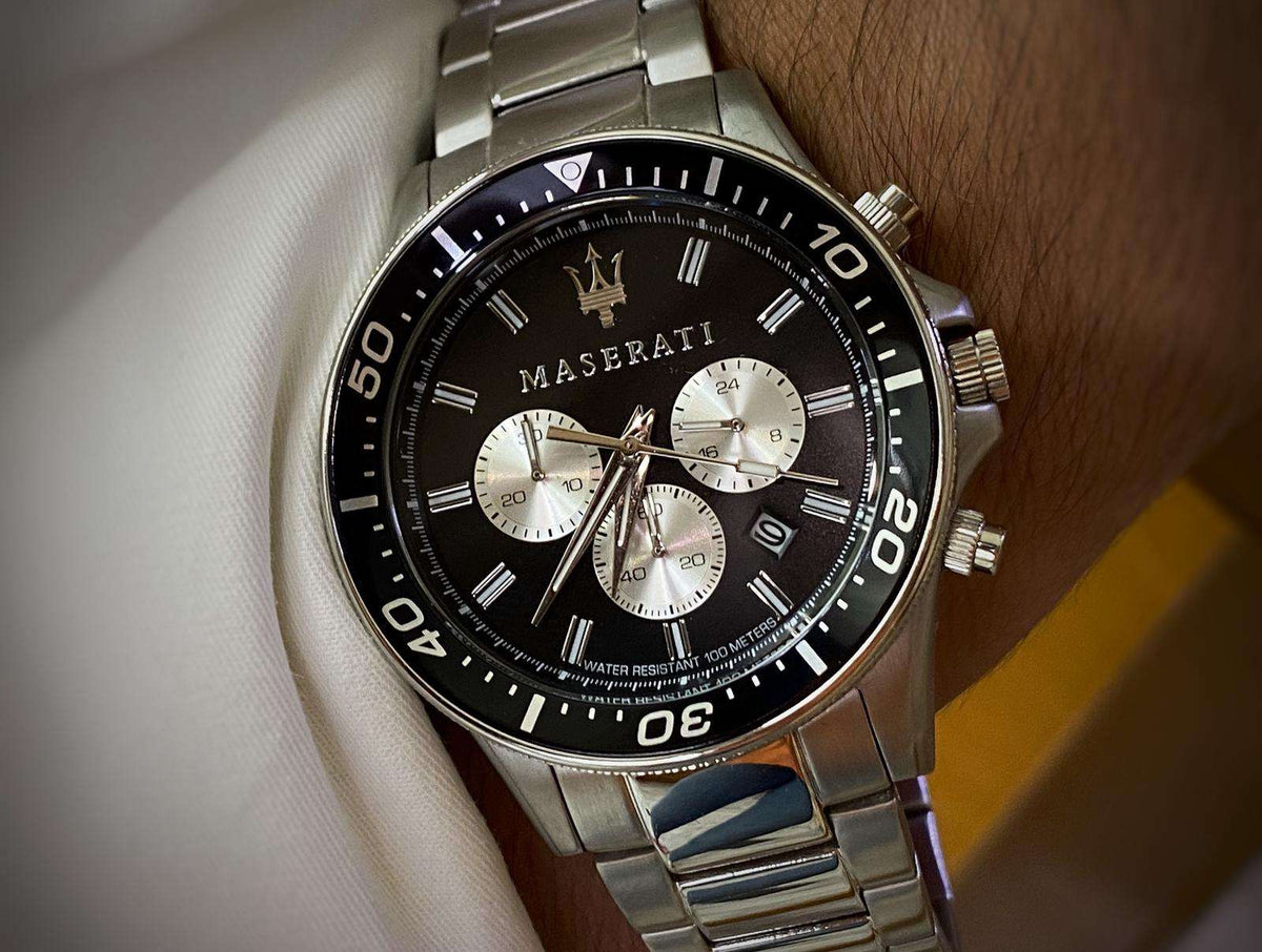  Shop Authentic Maserati SFIDA Chronograph Black Dial Silver Steel Strap Watch For Men - R8873640004 - Luxxuri