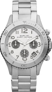  Shop Authentic Marc Jacobs Marc Chronograph Silver Dial Silver Steel Strap Watch for Men - MBM3155 - Luxxuri