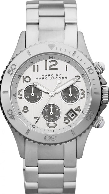  Shop Authentic Marc Jacobs Marc Chronograph Silver Dial Silver Steel Strap Watch for Men - MBM3155 - Luxxuri