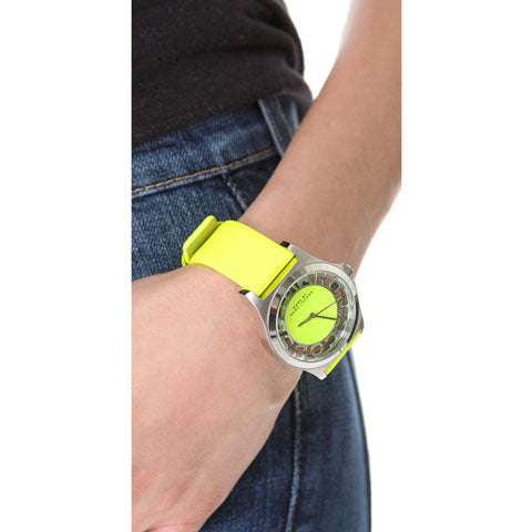  Shop Authentic Marc Jacobs Henry Skeleton Neon Yellow Dial Yellow Leather Strap Watch for Women - MBM1242 - Luxxuri