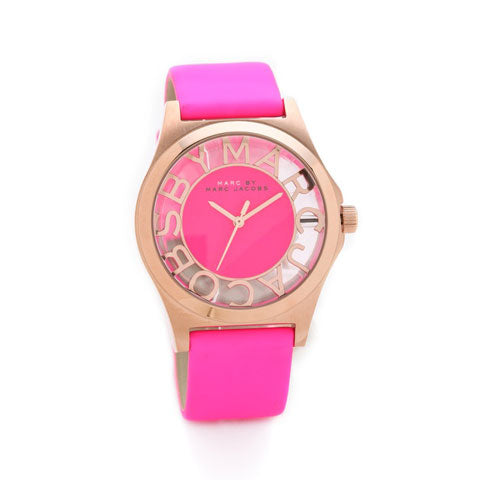  Shop Authentic Marc Jacobs Henry Skeleton Pink Dial Pink Leather Strap Watch for Women - MBM1243 - Luxxuri