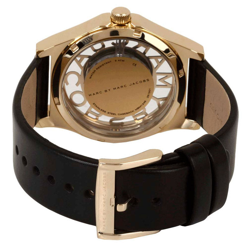  Shop Authentic Marc Jacobs Henry Skeleton Black Dial Black Leather Strap Watch for Women - MBM1246 - Luxxuri
