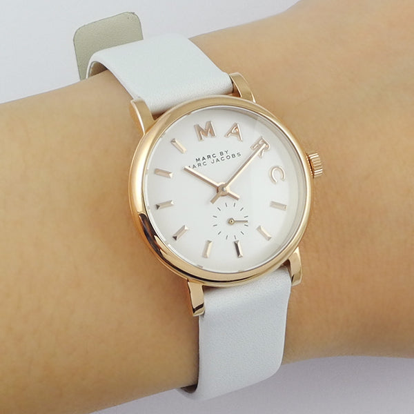  Shop Authentic Marc Jacobs Baker White Dial White Leather Strap Watch for Women - MBM1284 - Luxxuri