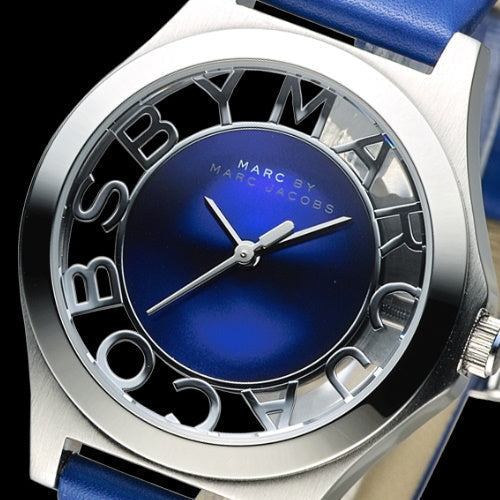  Shop Authentic Marc Jacobs Henry Skeleton Blue Dial Blue Leather Strap Watch for Women - MBM1337 - Luxxuri
