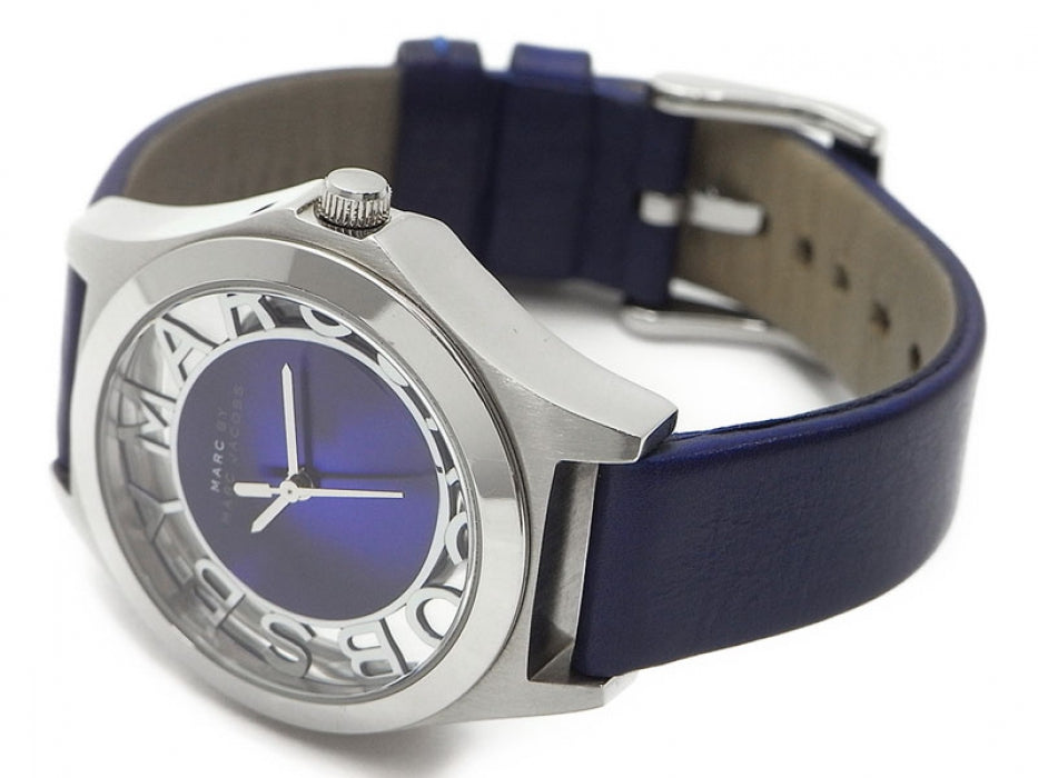  Shop Authentic Marc Jacobs Henry Skeleton Blue Dial Blue Leather Strap Watch for Women - MBM1337 - Luxxuri