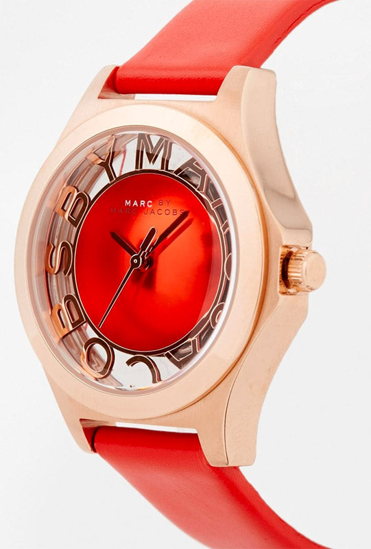  Shop Authentic Marc Jacobs Henry Skeleton Red Dial Red Leather Strap Watch for Women - MBM1338 - Luxxuri