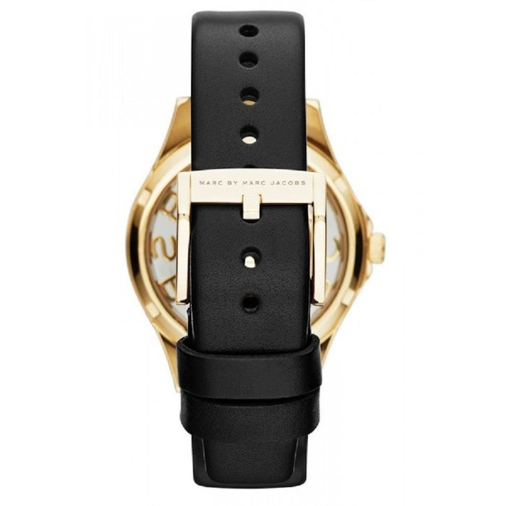  Shop Authentic Marc Jacobs Henry Skeleton Black Dial Black Leather Strap Watch for Women - MBM1340 - Luxxuri