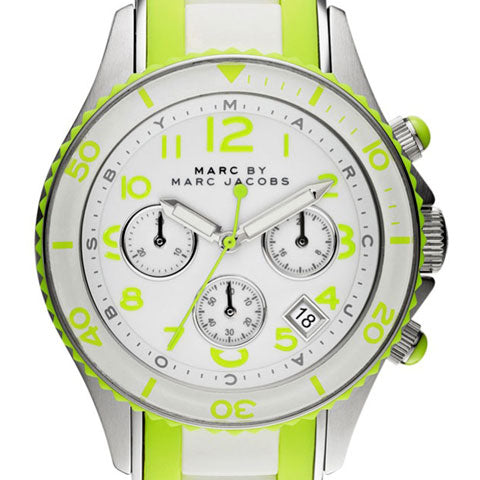  Shop Authentic Marc Jacobs Rock Chronograph White Dial White & Green Silicone Strap Watch for Women - MBM2592 - Luxxuri