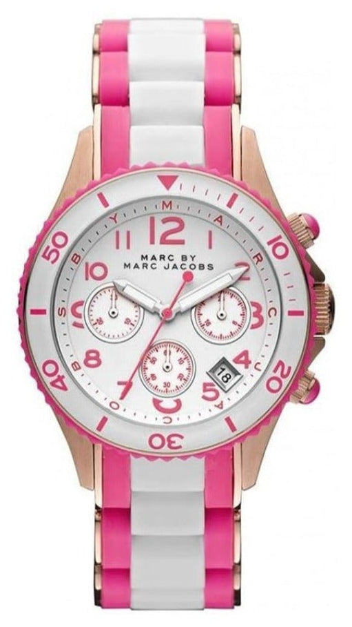  Shop Authentic Marc Jacobs Rock Chronograph White Dial Two Tone Silicone Strap Watch for Women - MBM2593 - Luxxuri