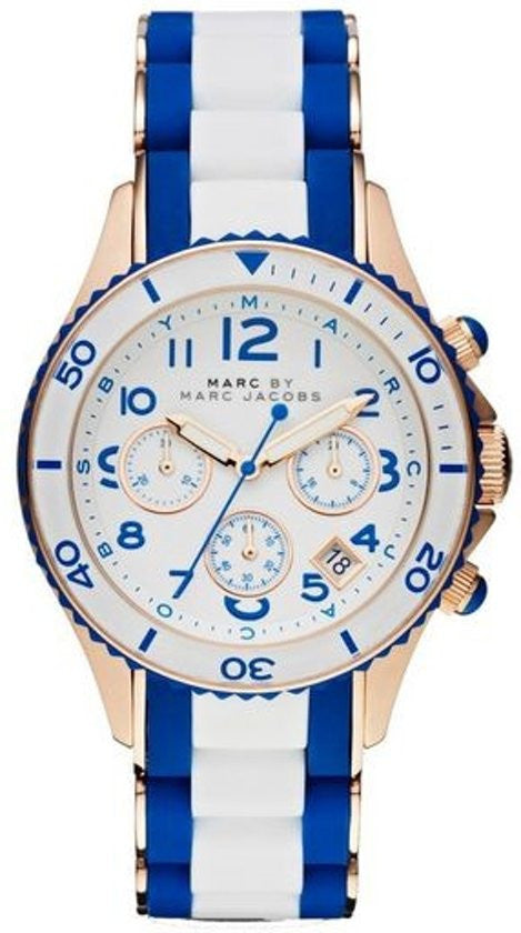  Shop Authentic Marc Jacobs Rock Chronograph White Dial Two Tone Silicone Strap Watch for Women - MBM2594 - Luxxuri