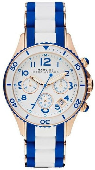  Shop Authentic Marc Jacobs Rock Chronograph White Dial Two Tone Silicone Strap Watch for Women - MBM2594 - Luxxuri