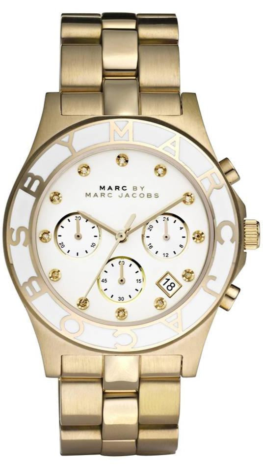  Shop Authentic Marc Jacobs Blade Chronograph White Dial Gold Steel Strap Watch for Women - MBM3081 - Luxxuri