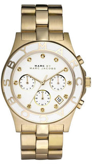  Shop Authentic Marc Jacobs Blade Chronograph White Dial Gold Steel Strap Watch for Women - MBM3081 - Luxxuri