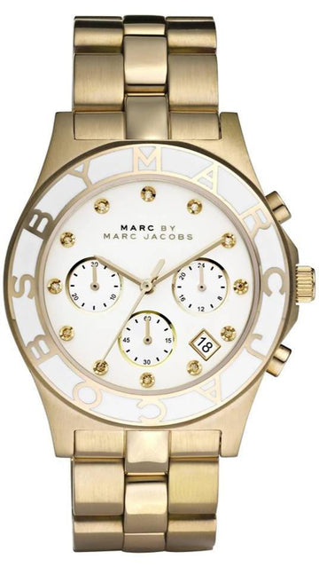  Shop Authentic Marc Jacobs Blade Chronograph White Dial Gold Steel Strap Watch for Women - MBM3081 - Luxxuri