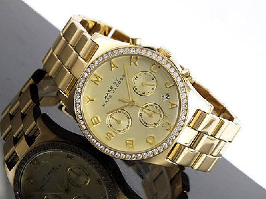  Shop Authentic Marc Jacobs Henry Chronograph Gold Dial Gold Steel Strap Watch for Women - MBM3105 - Luxxuri