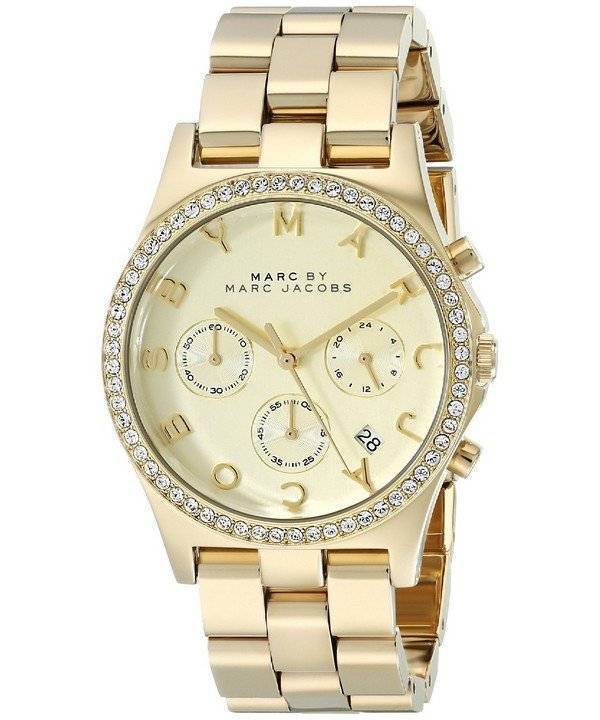  Shop Authentic Marc Jacobs Henry Chronograph Gold Dial Gold Steel Strap Watch for Women - MBM3105 - Luxxuri