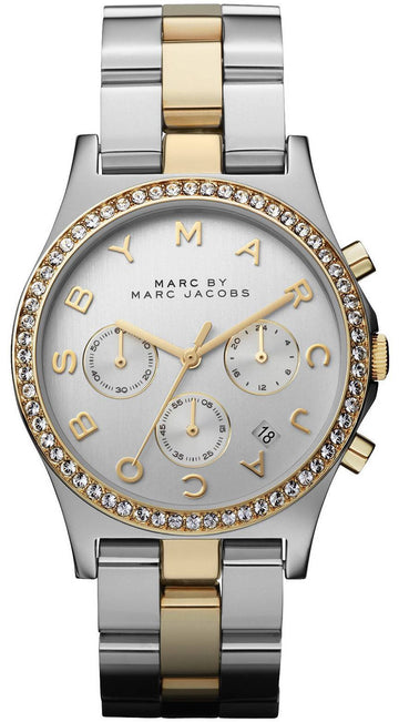  Shop Authentic Marc Jacobs Henry Chronograph Silver Dial Two Tone Steel Strap Watch for Women - MBM3197 - Luxxuri