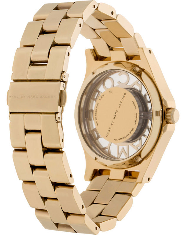  Shop Authentic Marc Jacobs Henry Transparent Gold Dial Gold Steel Strap Watch for Women - MBM3206 - Luxxuri