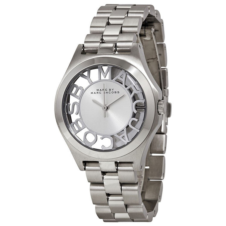  Shop Authentic Marc Jacobs Henry Transparent Silver Dial Silver Steel Strap Watch for Women - MBM3205 - Luxxuri