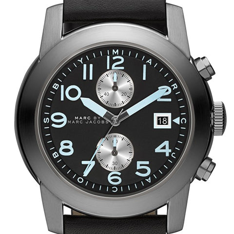  Shop Authentic Marc Jacobs Larry Chronograph Black Dial Black Leather Strap Watch for Men - MBM5054 - Luxxuri